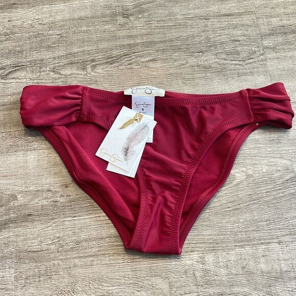 Jessica Simpson Basic Solid Shirred Hipster Swim Bottoms-SPICE - Picture 2 of 4